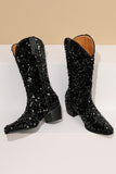 Glitzernde schwarze mittelgroße Pailletten mit Snip Toe Chunky Heeled Boots