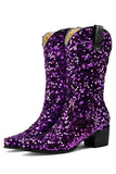 Glitzernde schwarze mittelgroße Pailletten mit Snip Toe Chunky Heeled Boots