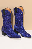 Glitzernde schwarze mittelgroße Pailletten mit Snip Toe Chunky Heeled Boots