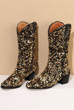 Glitzernde schwarze mittelgroße Pailletten mit Snip Toe Chunky Heeled Boots