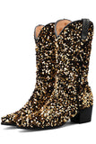 Glitzernde schwarze mittelgroße Pailletten mit Snip Toe Chunky Heeled Boots