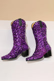 Glitzernde schwarze mittelgroße Pailletten mit Snip Toe Chunky Heeled Boots