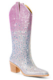 Glitzernde silberne kniehohe Cowgirl-Stiefel mit Strass