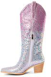 Glitzernde silberne kniehohe Cowgirl-Stiefel mit Strass