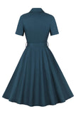 Einfaches burgunderrotes Vintage-Kleid mit Reversausschnitt aus den 1950er Jahren