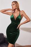 Dunkelgrünes A-Linien-Bodycon-Spaghettiträger-Kurzes Cocktailkleid