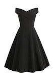 Kurzes A-Linie Schwarzes Vintage Kleid aus den 1950er Jahren