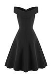 Kurzes A-Linie Schwarzes Vintage Kleid aus den 1950er Jahren