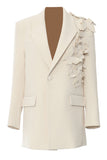 Beige Oversize Damen Blazer mit 3D Schmetterlingen