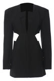 Schwarzer Slim Fit Cut-out Damen Kragenloser Blazer