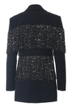 Sparkly Navy Peak Revers Damen Blazer mit Fransen