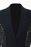 Sparkly Navy Peak Revers Damen Blazer mit Fransen