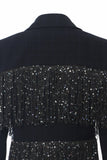 Sparkly Navy Peak Revers Damen Blazer mit Fransen