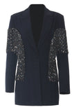 Sparkly Navy Peak Revers Damen Blazer mit Fransen