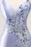 Glitzerndes blaues Pailletten-Blumen-Enges, Kurzes Homecoming-Kleid mit Perlenstickerei