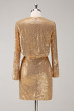 Goldenes Glitzer-Partykleid mit V-Ausschnitt