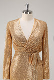 Goldenes Glitzer-Partykleid mit V-Ausschnitt