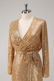 Goldenes Glitzer-Partykleid mit V-Ausschnitt