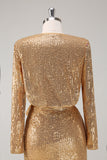 Goldenes Glitzer-Partykleid mit V-Ausschnitt