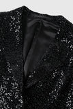 Glitzernder Pailletten Schwarzer Blazer mit langen Ärmeln