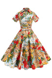 Flower A Line bedrucktes Vintage-Kleid aus den 1950er Jahren