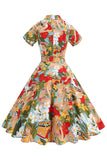 Flower A Line bedrucktes Vintage-Kleid aus den 1950er Jahren