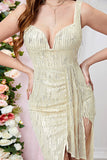 Apricot Spaghettiträger Bodycon Langes Ballkleid mit Schlitz