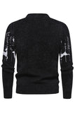 Schwarzer Slim-Fit-Herrenpullover mit Rundhalsausschnitt und Weihnachts-Hirsch-Print