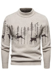 Schwarzer Slim-Fit-Herrenpullover mit Rundhalsausschnitt und Weihnachts-Hirsch-Print