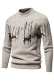 Schwarzer Slim-Fit-Herrenpullover mit Rundhalsausschnitt und Weihnachts-Hirsch-Print