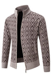 Herren Jacquard Plus Velvet Casual Cardigan Jacke mit Stehkragen