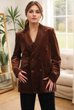 Coffee Dots Zweireihiger Blazer aus Samt mit spitzem Revers