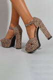 Plateausandalen mit Leopardenmuster mit Absatz Chunky Pump Hochzeitsfeier Brautkleid Schuhe