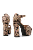 Plateausandalen mit Leopardenmuster mit Absatz Chunky Pump Hochzeitsfeier Brautkleid Schuhe