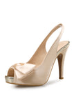 Champagner Schleife Fischmaul Plateau High Heels