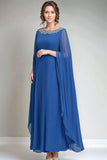 Blaues Chiffonkleid mit Rundhalsausschnitt und A-Linie