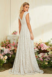 Elfenbein Apricot Flügelärmel A Linie Spitze Langes Brautkleid