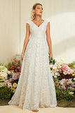 Elfenbein Apricot Flügelärmel A Linie Spitze Langes Brautkleid