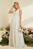 Elfenbein Apricot Flügelärmel A Linie Spitze Langes Brautkleid