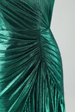 Dunkelgrünes Metallic-One-Shoulder-Meerjungfrauen-Cocktailkleid mit Rüschen