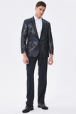 Dark Navy Jacquard Schal Revers Herren Ballblazer