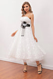 Weißes Spitze Midi Ballkleid (Gürtel nicht enthalten)