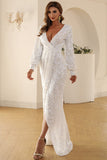 Weiß V Hals Spitze Maxi Partykleid