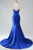 Laden Sie das Bild in den Galerie-Viewer, Königsblaues Meerjungfrau trägerloses langes Korsett-Ballkleid mit Schlitz
