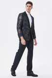 Dark Navy Jacquard Schal Revers Herren Ballblazer