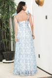 Blaues Boho-Maxikleid mit Blumenmuster