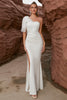 Laden Sie das Bild in den Galerie-Viewer, Weißes Meerjungfrauen-One-Shoulder-langes formelles Kleid mit Schlitz
