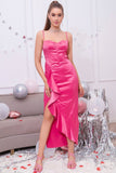 Fuchsia Korsett Etui Cocktail Party Kleid mit Rüschen