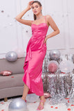 Fuchsia Korsett Etui Cocktail Party Kleid mit Rüschen