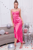 Fuchsia Korsett Etui Cocktail Party Kleid mit Rüschen